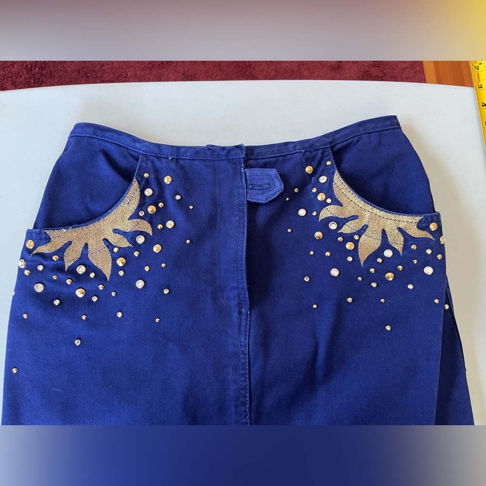 Monique Jeans Blue and Gold Embellished Women's Pencil Skirt - Picture 10 of 15